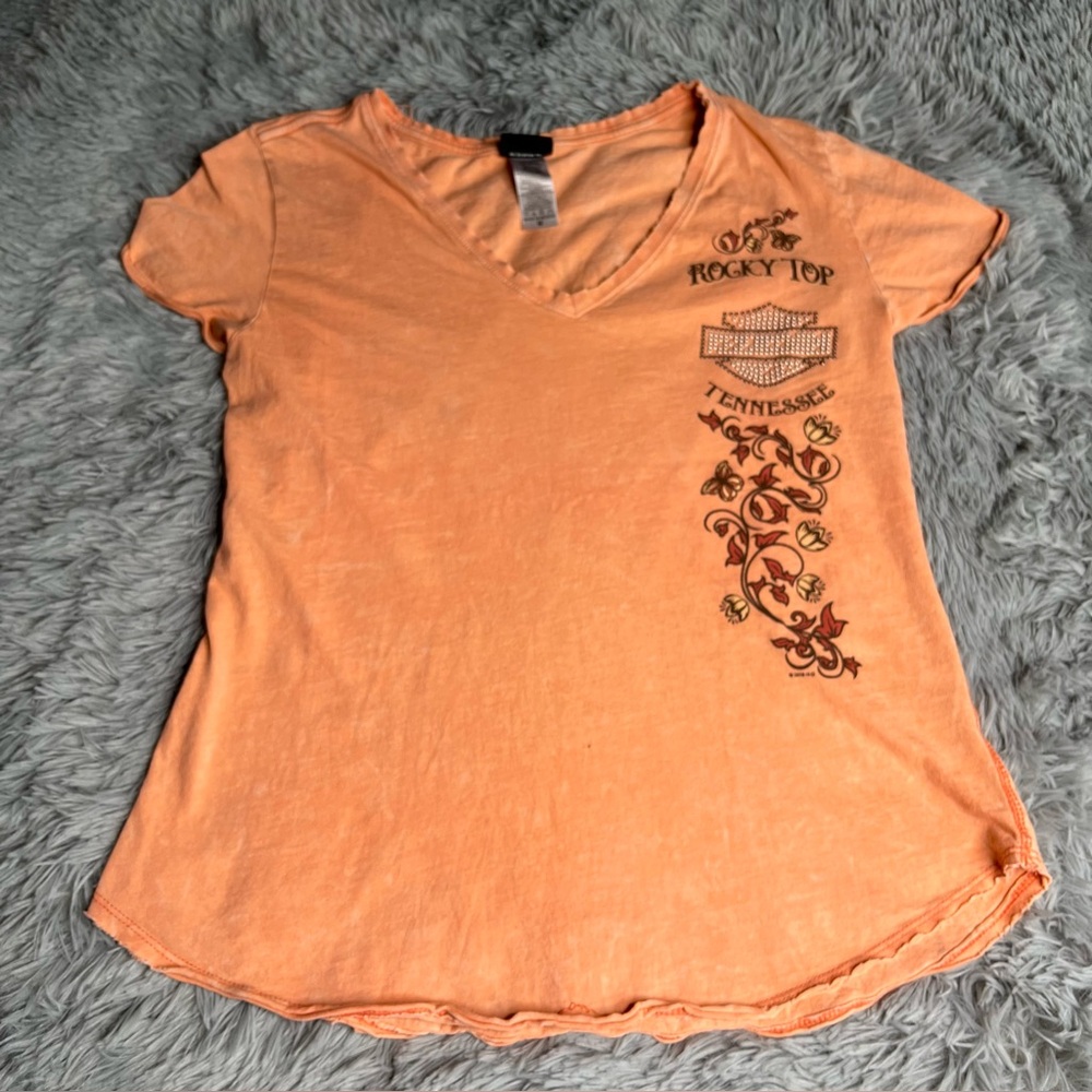 Harley Davidson Tshirt Women Medium Vneck Pigeon Forge TN Motorcycle Embellished